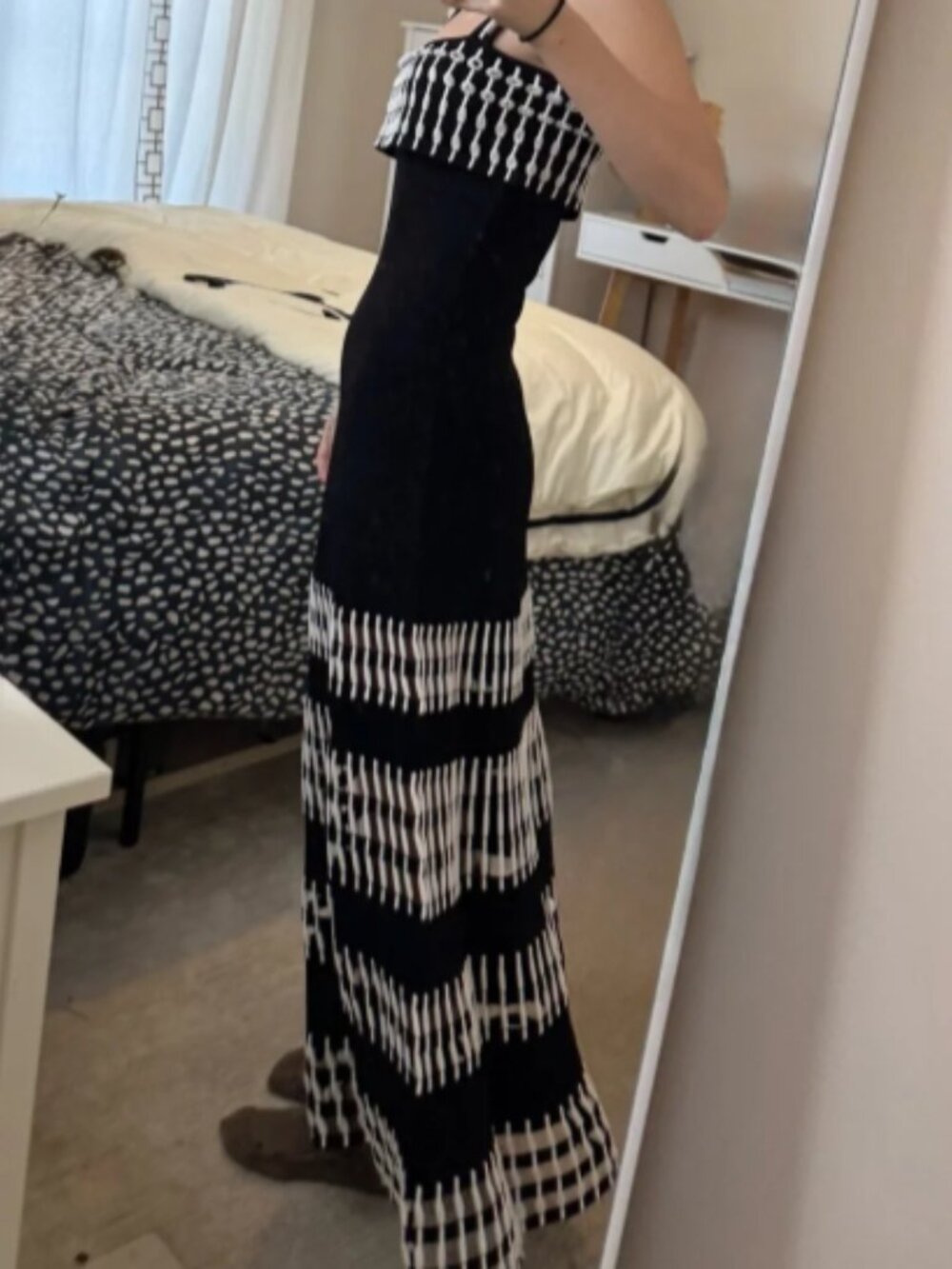 Alexis Black and White Patterned Midi Dress - Picture 6 of 9